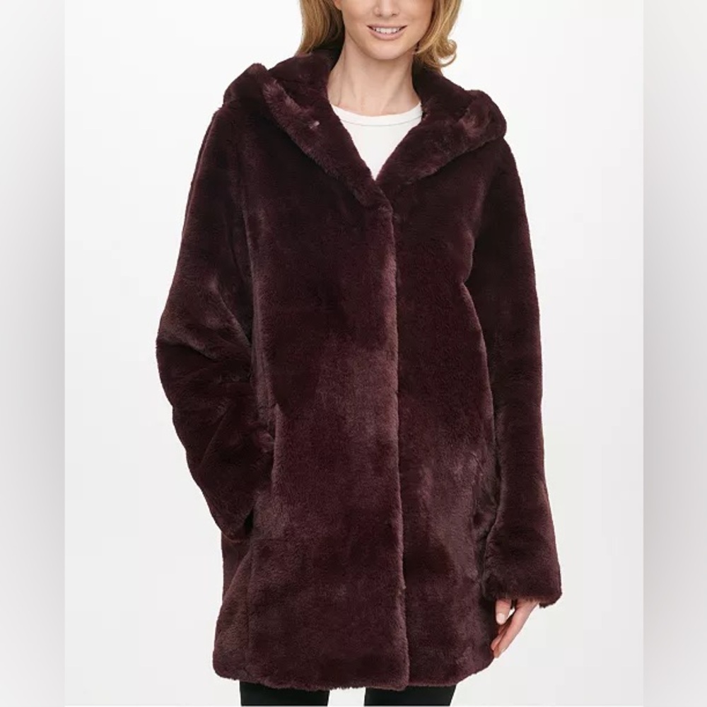 DKNY Women's Hooded Faux-Fur Coat